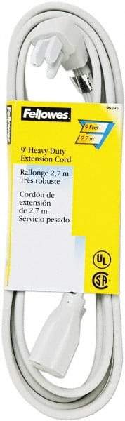 FELLOWES - 9', 14/3 Gauge/Conductors, Gray Indoor Extension Cord - 1 Receptacle, 15 Amps, NEMA 5-15R - Benchmark Tooling