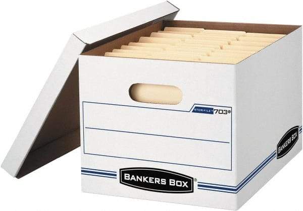 BANKERS BOX - 1 Compartment, 12 Inch Wide x 15 Inch Deep x 10 Inch High, File Storage Box - 1 Ply Side, 2 Ply Bottom, 2 Ply End, White and Blue - Benchmark Tooling