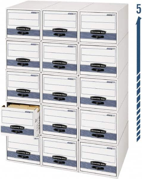 BANKERS BOX - 1 Compartment, 15 Inch Wide x 23 Inch Deep x 10 Inch High, File Storage Box - Steel Wire Frame, White and Blue - Benchmark Tooling