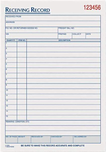 TOPS - 50 Sheet, 5-1/2 x 7-7/8", Receiving Record Book - White - Benchmark Tooling