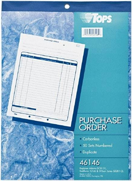 TOPS - 50 Sheet, 8-3/8 x 10-3/16", Purchase Order Book - White - Benchmark Tooling