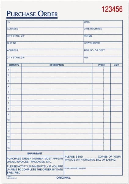 TOPS - 50 Sheet, 5-9/16 x 7-15/16", Purchase Order Book - White - Benchmark Tooling