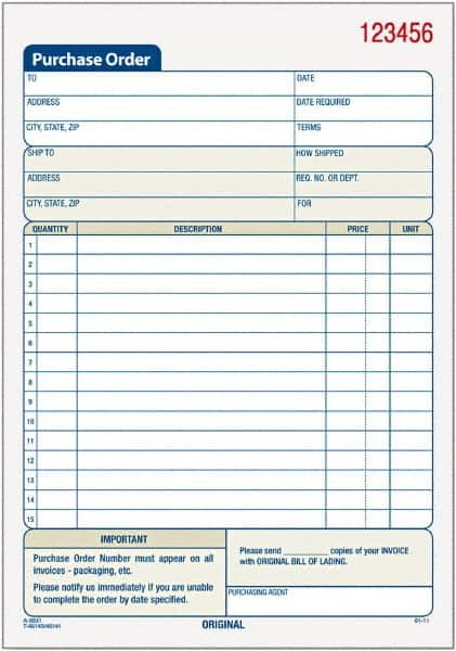 TOPS - 50 Sheet, 5-9/16 x 7-15/16", Purchase Order Book - White - Benchmark Tooling