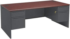 Hon - Steel-Reinforced High-Pressure Laminate/Metal Double Pedestal Desk - 72" Wide x 36" Deep x 29" High, Mahogany/Charcoal - Benchmark Tooling