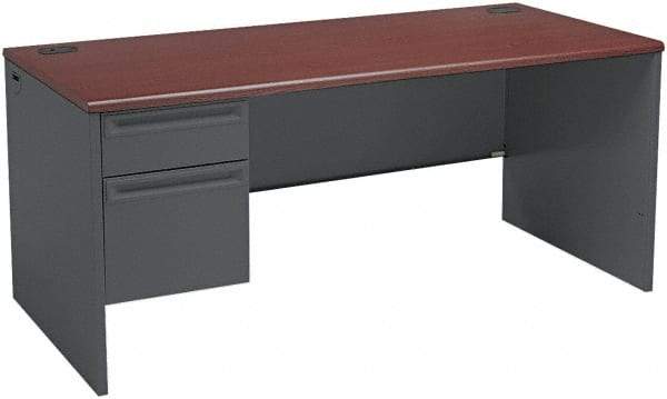 Hon - Steel-Reinforced High-Pressure Laminate/Metal Left Pedestal Desk - 66" Wide x 30" Deep x 29" High, Mahogany/Charcoal - Benchmark Tooling