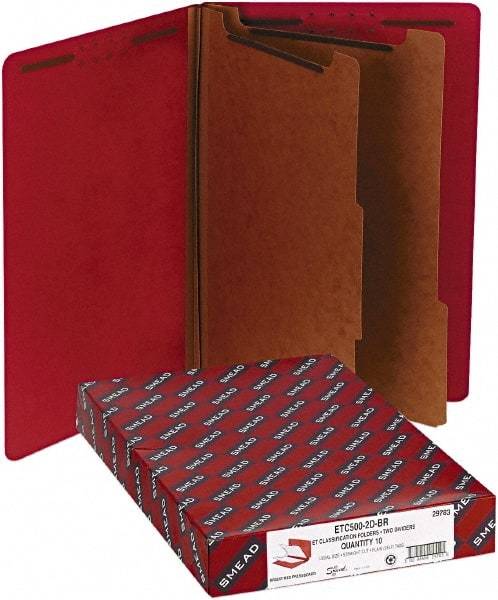 Samsill - 8-1/2 x 14", Legal, Bright Red, Classification Folders with End Tab Fastener - 11 Point Stock, Straight Tab Cut Location - Benchmark Tooling