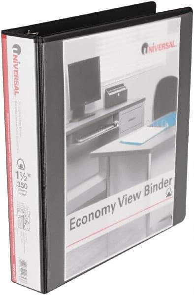 UNIVERSAL - 1-1/2" Sheet Capacity, 11 x 8-1/2", View Ring Binder - Vinyl, Black - Benchmark Tooling