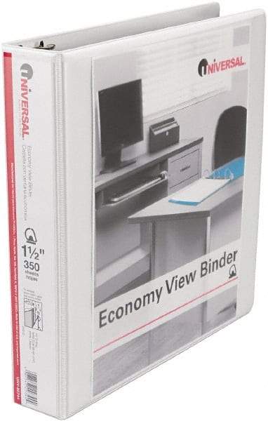 UNIVERSAL - 1-1/2" Sheet Capacity, 11 x 8-1/2", View Ring Binder - Vinyl, White - Benchmark Tooling