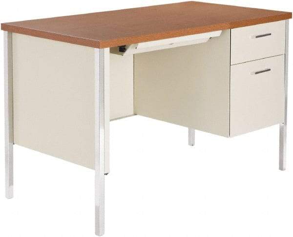 ALERA - Woodgrain Laminate/Steel Single Pedestal Desk with Center Drawer - 45" Wide x 24" Deep x 29" High, Cherry/Putty - Benchmark Tooling