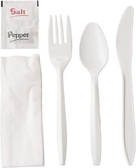 GEN - Wrapped Cutlery Kit, 6-1/4", Fork, Knife, Spoon, Napkin, Salt, Pepper - White - Benchmark Tooling