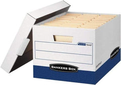 BANKERS BOX - 1 Compartment, 12 Inch Wide x 15 Inch Deep x 10 Inch High, File Storage Box - Corrugated, White and Blue - Benchmark Tooling