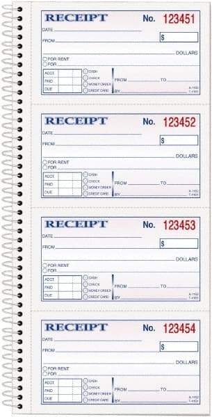 TOPS - 200 Sheet, 2-3/4 x 4-3/4", Receipt Book - White - Benchmark Tooling