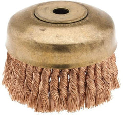 Ampco - 6" Diam, 5/8-11 Threaded Arbor, Bronze Phosphorus Fill Cup Brush - 0.02 Wire Diam, 1-3/4" Trim Length, 6,000 Max RPM - Benchmark Tooling