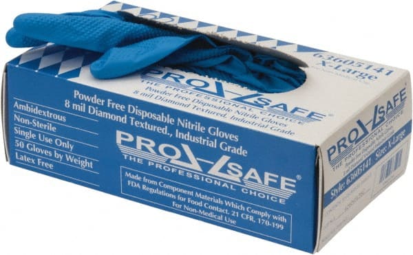 PRO-SAFE - 50 Piece Pack, Size XL, 8 mil, Industrial Grade, Powder Free Nitrile Disposable Gloves - Exact Industrial Supply