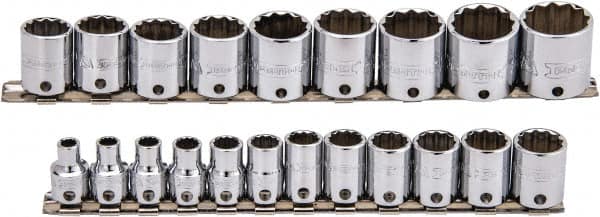 Proto - 21 Piece 3/8" Drive Socket Set - 12 Points, 6mm to 26mm Range, Metric Measurement Standard - Benchmark Tooling