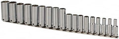 Proto - 18 Piece 3/8" Drive Tethered Deep Socket Set - 12 Points, 6 to 23mm, Metric Measurement Standard - Benchmark Tooling