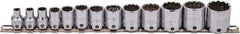 Proto - 13 Piece 3/8" Drive Socket Set - 12 Points, 1/4" to 1" Range, Inch Measurement Standard - Benchmark Tooling