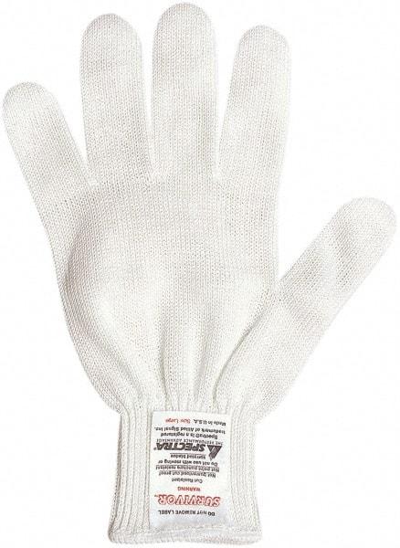 MCR Safety - Size M (8), ANSI Cut Lvl 4, PVC Coated Kevlar Cut Resistant Gloves - 10" Long, Palm & Fingers Coated, Knit Wrist, White, Paired - Benchmark Tooling
