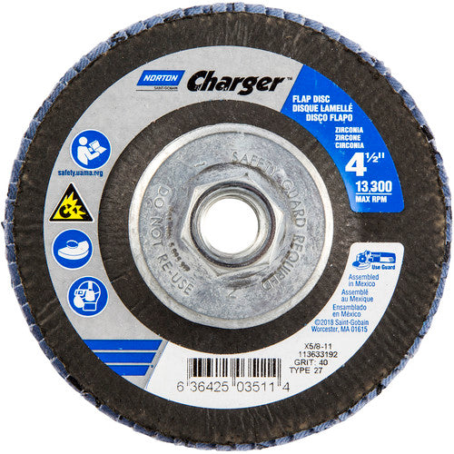 ‎4-1/2″ × 1/4″ × 5/8″ Charger R822 Flap Disc Type 27 Flat 40 Grit - Benchmark Tooling