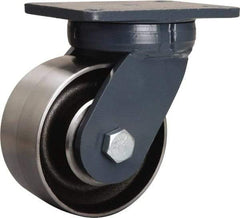 Hamilton - 6" Diam x 3" Wide x 8" OAH Top Plate Mount Swivel Caster - Forged Steel, 6,000 Lb Capacity, Sealed Precision Ball Bearing, 5-1/4 x 7-1/4" Plate - Benchmark Tooling