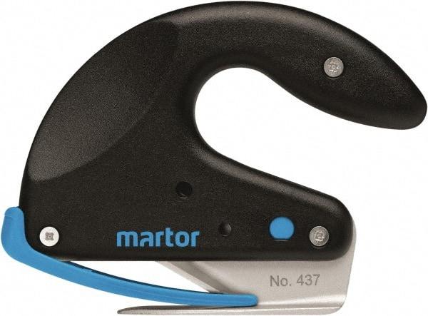 Martor USA - Fixed Safety Cutter - 1-11/16" Carbon Steel Blade, Black & Blue Polycarbonate Handle, 1 Blade Included - Benchmark Tooling