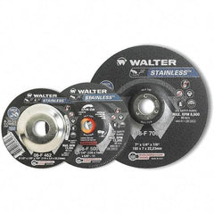 WALTER Surface Technologies - 30 Grit, 7" Wheel Diam, 1/4" Wheel Thickness, Type 27 Depressed Center Wheel - Aluminum Oxide, Resinoid Bond, 8,600 Max RPM - Benchmark Tooling