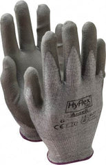 Ansell - Size XS (6), ANSI Cut Lvl 2, Abrasion Lvl 6, Polyurethane Coated Cut Resistant Gloves - 8.5" Long, Palm & Fingers Coated, Dyneema/Lycra Lining, Knit Wrist, Gray/Gray, Paired - Benchmark Tooling