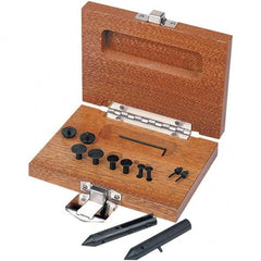 TESA Brown & Sharpe - 0.06, 0.11 & 0.156" Groove Depth, Black Oxide Cold Rolled Steel & Wood (Case) Caliper Centerline Attachment - 19 Pieces, 0.65" Bore Depth, For Use with Brown & Sharpe & Competitive 6" Dial, Digital & Vernier Calipers - Benchmark Tooling