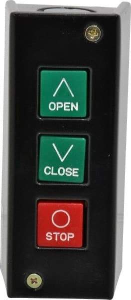 Value Collection - 3 Operator, Pushbutton Control Station - Open-Close-Stop (Legend), Momentary Switch, NO/NC Contact, NEMA 1 - Benchmark Tooling