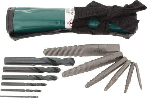 Cleveland - 12 Piece Spiral Flute Screw Extractor & Drill Set - Screw Range 3/16 to 1" - Benchmark Tooling