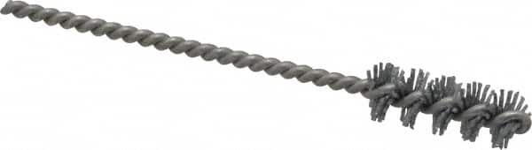 Made in USA - 3/8" Diam Helical Nylon Tube Brush - 0.022" Filament Diam, 1" Brush Length, 3-1/2" OAL, 0.11" Diam Stainless Steel Shank - Benchmark Tooling