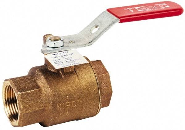 NIBCO - 1-1/2" Pipe, Full Port, Bronze Oxygen Service Ball Valve - 2 Piece, Inline - One Way Flow, FNPT x FNPT Ends, Lever Handle, 600 WOG, 150 WSP - Benchmark Tooling