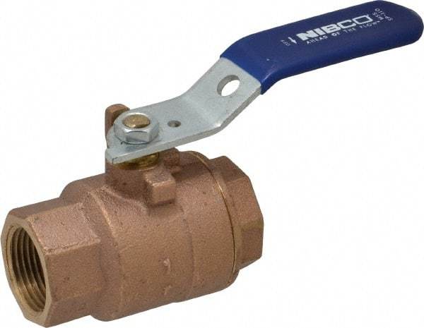 NIBCO - 1" Pipe, Full Port, Bronze Standard Ball Valve - 2 Piece, Inline - One Way Flow, FNPT x FNPT Ends, Lever Handle, 600 WOG, 150 WSP - Benchmark Tooling