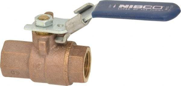 NIBCO - 1/2" Pipe, Full Port, Bronze Standard Ball Valve - 2 Piece, Inline - One Way Flow, FNPT x FNPT Ends, Locking Lever Handle, 600 WOG, 150 WSP - Benchmark Tooling