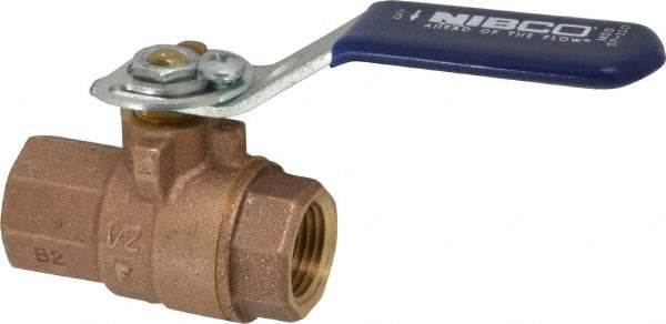 NIBCO - 1/2" Pipe, Full Port, Bronze Standard Ball Valve - 2 Piece, Inline - One Way Flow, FNPT x FNPT Ends, Lever with Memory Stop Handle, 600 WOG, 150 WSP - Benchmark Tooling