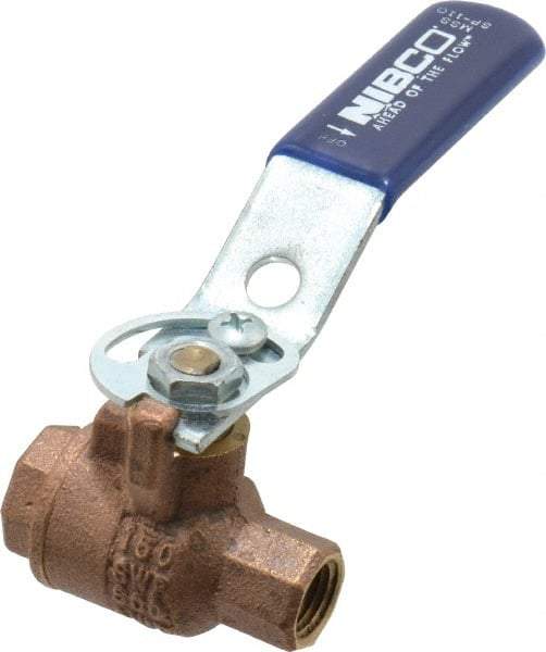 NIBCO - 1/4" Pipe, Full Port, Bronze Standard Ball Valve - 2 Piece, Inline - One Way Flow, FNPT x FNPT Ends, Lever with Memory Stop Handle, 600 WOG, 150 WSP - Benchmark Tooling
