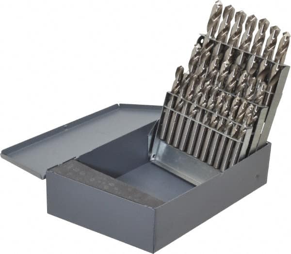 Drill Bit Set: Screw Machine Length Drill Bits, 26 Pc, 118 °, High Speed Steel Bright/Uncoated, Standard, Straight Shank, Series 2120