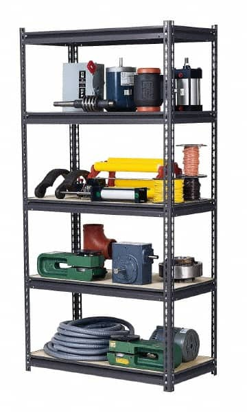 Edsal - 5 Shelf Starter Heavy-Duty Open Steel Shelving - 1,000 Lb Capacity, 48" Wide x 72" High x 18" Deep, Gray - Benchmark Tooling