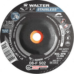 WALTER Surface Technologies - 30 Grit, 5" Wheel Diam, 1/8" Wheel Thickness, Type 27 Depressed Center Wheel - Aluminum Oxide, Resinoid Bond, 12,200 Max RPM - Benchmark Tooling