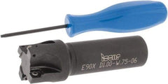 Iscar - 1" Cut Diam, 0.22" Max Depth of Cut, 3/4" Shank Diam, 3" OAL, Indexable Square Shoulder End Mill - Weldon Shank, 90° Lead Angle, Series Heliquad - Benchmark Tooling