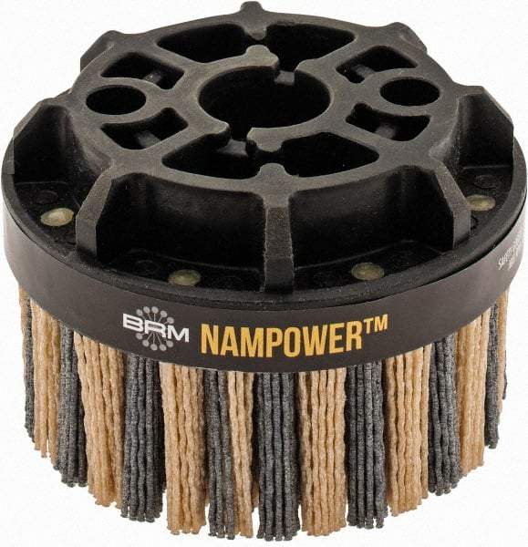 Brush Research Mfg. - 4" 80 Grit Ceramic/Silicon Carbide Tapered Disc Brush - Coarse Grade, CNC Adapter Connector, 0.71" Trim Length, 7/8" Arbor Hole - Benchmark Tooling