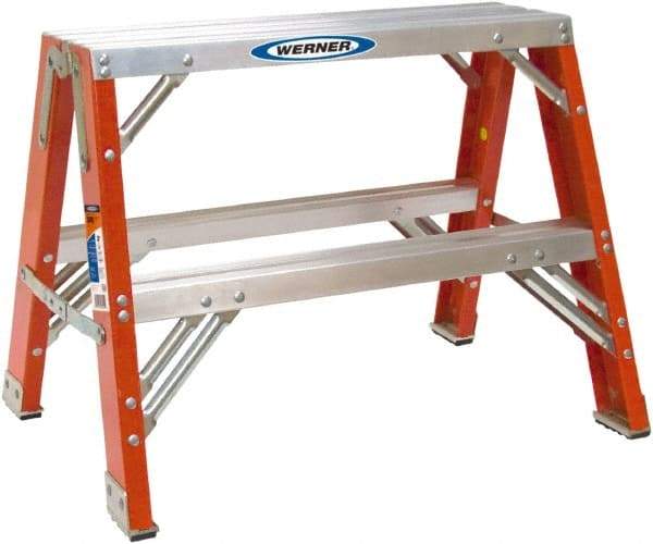 Werner - 2 Steps, 2' High, Type IA Rating, Fiberglass Step Stand - 300 Lb Load Capacity, 31-1/4" Base Width - Benchmark Tooling