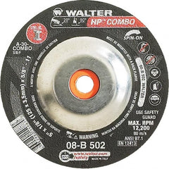 WALTER Surface Technologies - 30 Grit, 5" Wheel Diam, 1/8" Wheel Thickness, Type 27 Depressed Center Wheel - Aluminum Oxide, Resinoid Bond, 12,200 Max RPM - Benchmark Tooling