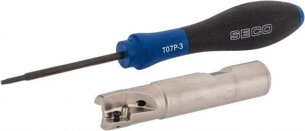 Seco - 5/8" Cut Diam, 0.354" Max Depth of Cut, 5/8" Shank Diam, 3.252" OAL, Indexable Square Shoulder End Mill - XO.X 10T3.. Inserts, Weldon Shank, 90° Lead Angle, Through Coolant, Series Turbo 10 - Benchmark Tooling