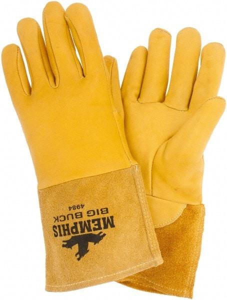 MCR Safety - Size L Unlined Goatskin Welding Glove - 9" OAL, Gauntlet Cuff, Wing Thumb, For MIG/TIG - Benchmark Tooling