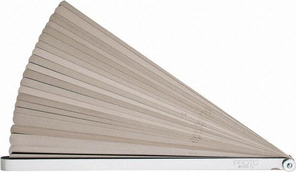 Proto - 25 Piece, 0.0015 to 0.04" Thick, Parallel Feeler Gage Set - 12" Leaf Length, 1/2" Wide, Steel - Benchmark Tooling