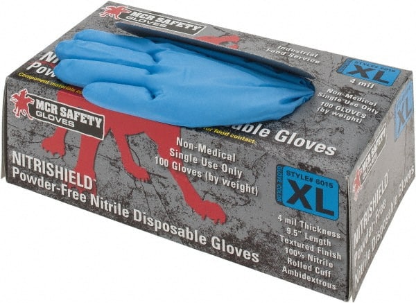 MCR Safety - Size XL, 4 mil, Industrial Grade, Powder Free Nitrile Disposable Gloves - Benchmark Tooling