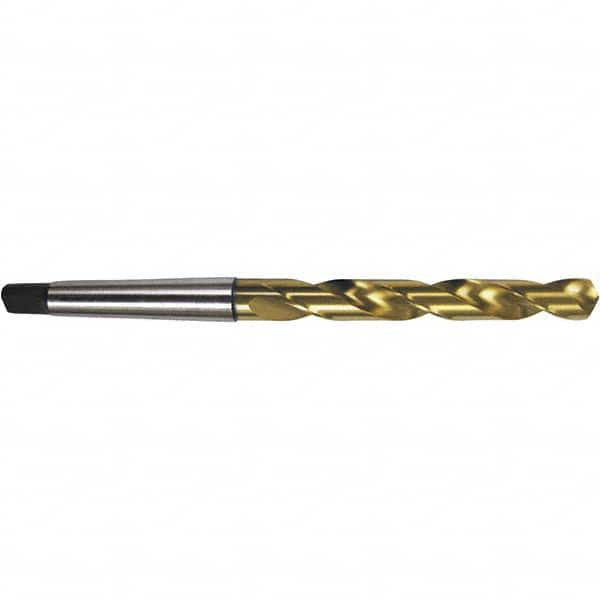 Taper Shank Drill Bit: 0.7656″ Dia, 2MT, 118 °, High Speed Steel TiN Finish, 5.5118″ Flute Length, 9.3701″ OAL, Standard Point, Spiral Flute