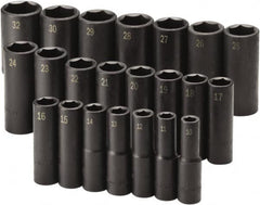 SK - 22 Piece 1/2" Drive Black Finish Deep Well Impact Socket Set - 6 Points, 10mm to 32mm Range, Metric Measurement Standard - Benchmark Tooling