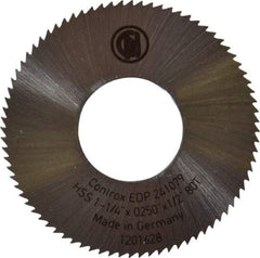 Controx - 1-1/4" Diam x 0.025" Blade Thickness x 1/2" Arbor Hole Diam, 80 Tooth Slitting & Slotting Saw - Arbor Connection, Right Hand, Uncoated, M2 High Speed Steel, Concave Ground - Benchmark Tooling